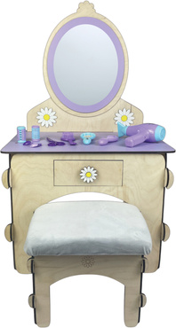 DREWNIANA TOALETKA  dla dziewczynki Z TABORETEM I AKCESORIAMI