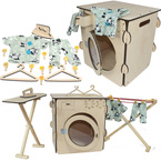 DUŻY DREWNIANY ZESTAW DO PRANIA DLA DZIECI PRALKA SUSZARKA DESKA AKCESORIA