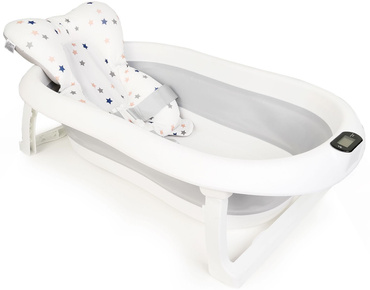 SKŁADANA WANIENKA DLA NIEMOWLAKA turystyczna TERMOMETR PODUSZKA wanna SZARA