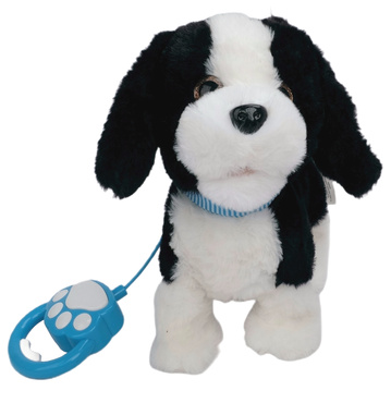 PIESEK INTERAKTYWNY CHODZĄCY NA SMYCZY PIES CHODZI SZCZEKA MERDA LIŻE REAGUJE NA DOTYK