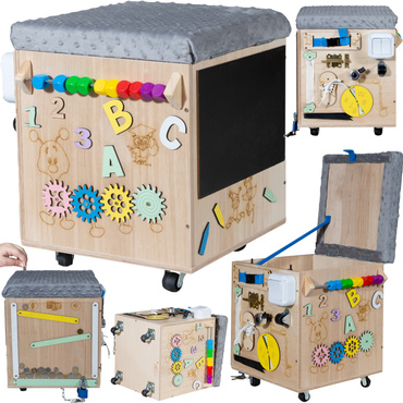 PUFA SKRZYNIA MANIPULACYJNA SENSORYCZNA schowek POJEMNIK Na Zabawki TABLICA