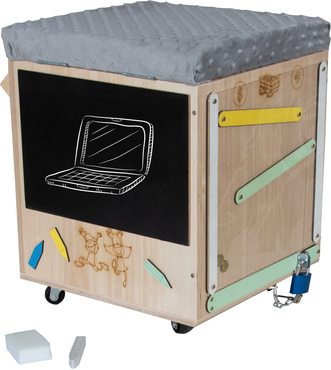 PUFA SKRZYNIA MANIPULACYJNA SENSORYCZNA schowek POJEMNIK Na Zabawki TABLICA