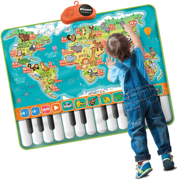 DUŻA MATA EDUKACYJNA MUZYCZNA PIANINKO MAPA ŚWIATA ZWIERZĄTKA DOTYKOWA 90CM