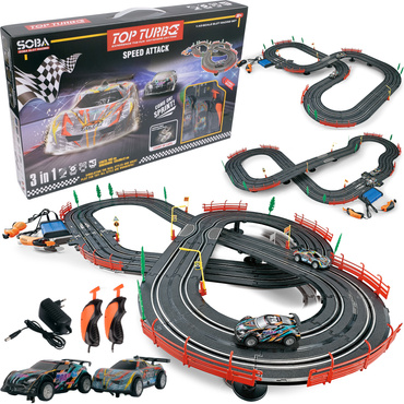 DUŻY TOR SAMOCHODOWY 3w1 Wyścigowy ELEKTRYCZNY 486cm 2 AUTA 3 wersje toru