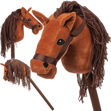 KOŃ NA KIJU HOBBY HORSE GŁOWA KONIA PLUSZOWY KONIK DŹWIĘK BRĄZOWY