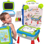 TABLICA SUCHOŚCIERALNA KREDOWA PLECAK STOLIK 4w1 ZESTAW AKCESORIA BLUE