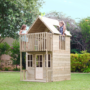 DOMEK DREWNIANY DWUPIĘTROWY OGRODOWY dla dzieci + ZJEŻDŻALNIA 225cm TP Toys