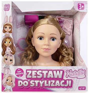 GŁOWA DO STYLIZACJI ZESTAW LALKA WŁOSY FRYZURY gumki spinki NATALIA