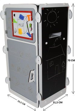 TABLICA KREDOWA MAGNETYCZNA DREWNIANA 4w1 LICZYDŁO ZEGAR Akcesoria SZARA