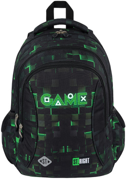 ST.RIGHT PLECAK SZKOLNY 3-KOMOROWY TORNISTER CZARNY BP-77 GREEN GAME