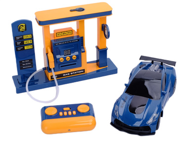 AUTO ZDALNIE STEROWANE + STACJA PALIW dystrybutor WODY PARA Z WYDECHU SAMOCHÓD RC światła LED