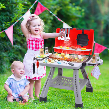 WIELKI GRILL OGRODOWY KUCHNIA OGRODOWA dla dzieci z akcesoriami 41szt. ŚWIATŁO PARA zestaw
