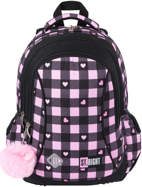 ST.RIGHT PLECAK SZKOLNY 3-KOMOROWY TORNISTER KLASA 1-3 SZACHOWNICA SERCA BP-26 PINK CHECKERED