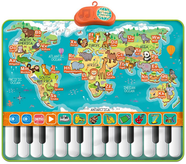 DUŻA MATA EDUKACYJNA MUZYCZNA PIANINKO MAPA ŚWIATA ZWIERZĄTKA DOTYKOWA 90CM