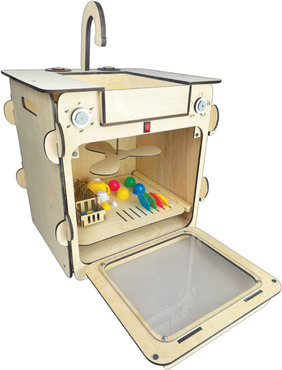 DUŻA DREWNIANA ZMYWARKA ZE ŚWIATŁEM ZLEWEM I AKCESORIAMI DLA DZIECI Naturalna