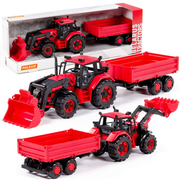 TRAKTOR Z PRZYCZEPKĄ BURTOWĄ ŁADOWARKA BELARUS POLESIE CZERWONY