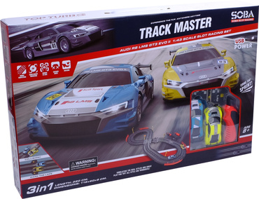 DUŻY TOR SAMOCHODOWY 3w1 Wyścigowy 320cm 2 AUTA AUDI R8 3 wersje toru LICENCJA AUDI