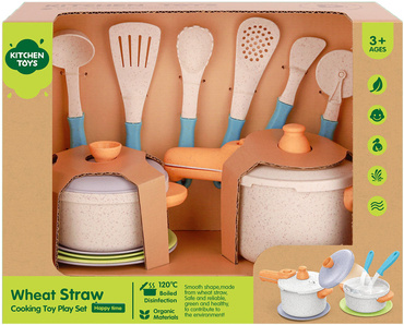 ZESTAW NACZYŃ DLA DZIECI AKCESORIA KUCHENNE KUCHNIA 14el organiczny plastik