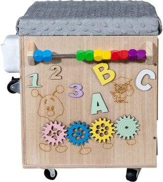 PUFA SKRZYNIA MANIPULACYJNA SENSORYCZNA schowek POJEMNIK Na Zabawki TABLICA