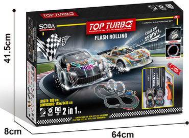 DUŻY TOR SAMOCHODOWY LED 2w1 Wyścigowy ELEKTRYCZNY 600cm 2 AUTA 2 wersje toru