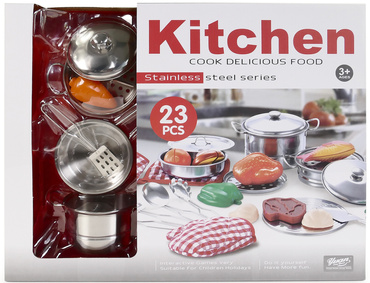 ZESTAW KUCHENNY NACZYŃ GARNKÓW + DODATKI dla dzieci METALOWE NACZYNIA 23EL
