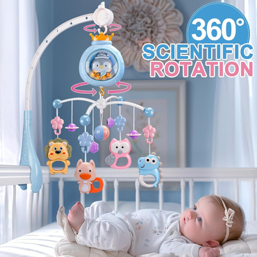 KARUZELA DO ŁÓŻECZKA 3w1 PROJEKTOR LAMPKA NOCNA PILOT NIEBIESKA