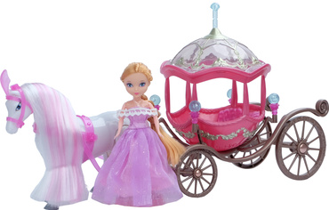 KARETA DYNIA Z CHODZĄCYM KONIEM i LALKĄ KSIĘŻNICZKĄ Chodzący KOŃ KAROCA RÓŻOWA