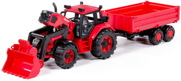 TRAKTOR Z PRZYCZEPKĄ BURTOWĄ ŁADOWARKA BELARUS POLESIE CZERWONY