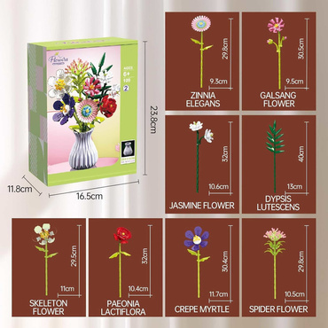 KLOCKI konstrukcyjne KWIATY ZESTAW BUKIET KWIATÓW W WAZONIE 730 elementów kwiatki