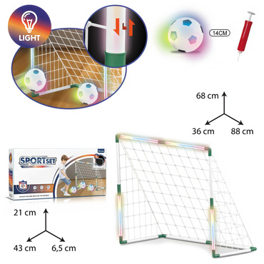 BRAMKA LED PIŁKARSKA 85x68cm DLA DZIECI PODŚWIETLANA ZESTAW PIŁKA + POMPKA