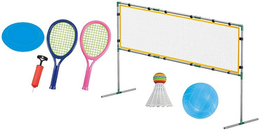 ZESTAW SPORTOWY Z SIATKĄ 3w1 DLA DZIECI BADMINTON FRISBEE SIATKÓWKA