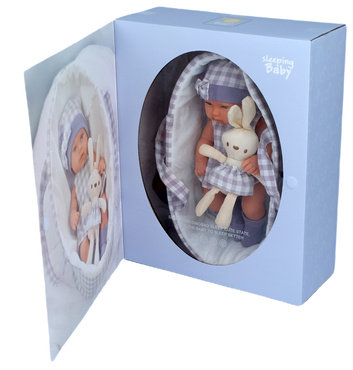 LALKA BOBAS REALISTYCZNA Z KRÓLICZKIEM + NOSIDEŁKO AKCESORIA łóżeczko 33 cm NA PREZENT 