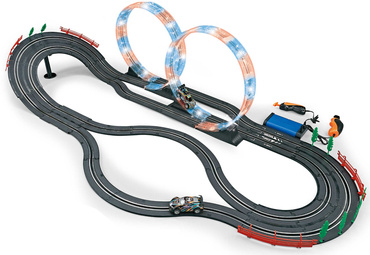 DUŻY TOR SAMOCHODOWY LED 2w1 Wyścigowy ELEKTRYCZNY 600cm 2 AUTA 2 wersje toru