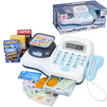 KASA SKLEPOWA DLA DZIECI Z KALKULATOREM elektroniczna SKANER WAGA akcesoria