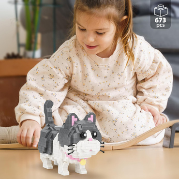 KLOCKI KOTEK BIAŁO-SZARY zwierzątko domowe KOT 673 elementów