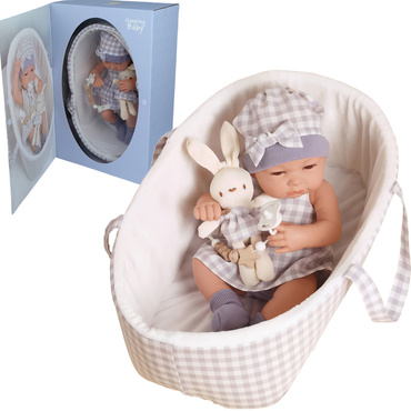 LALKA BOBAS REALISTYCZNA Z KRÓLICZKIEM + NOSIDEŁKO AKCESORIA łóżeczko 38 cm NA PREZENT 