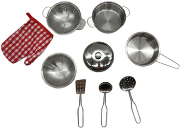 DUŻA DREWNIANA KUCHNIA DLA DZIECI DREWNIANA ŚWIATŁO ZESTAW NACZYŃ ZE STALI