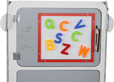 TABLICA KREDOWA MAGNETYCZNA DREWNIANA 4w1 LICZYDŁO ZEGAR Akcesoria SZARA