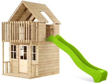 DOMEK DREWNIANY DWUPIĘTROWY OGRODOWY dla dzieci + ZJEŻDŻALNIA 225cm TP Toys