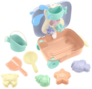 ZESTAW DO ZABAWY W PIASKU WODZIE W WALIZCE KONEWKA FOREMKI 8el MOCHTOYS