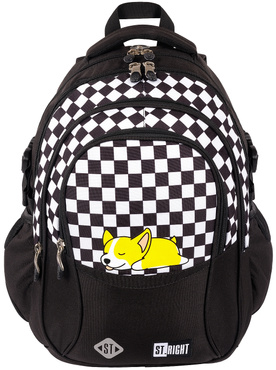 PLECAK SZKOLNY TORNISTER KRATA SZACHOWNICA 4-KOMOROWY ST.RIGHT BP-01 SLEEPY CORGI