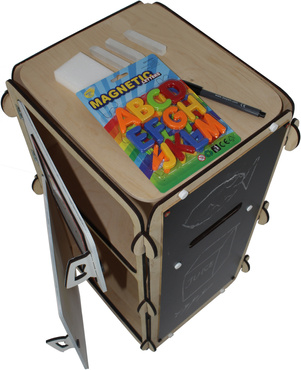 LODÓWKA DREWNIANA Z TABLICĄ KREDOWĄ MAGNETYCZNĄ 4w1 LITERKI TABLICA Naturalna