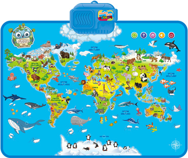 DUŻA INTERAKTYWNA MAPA ŚWIATA ZWIERZĄTKA zwierząt DOTYKOWA MÓWI PO POLSKU
