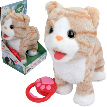 KOTEK INTERAKTYWNY CHODZĄCY NA SMYCZY KOT CHODZI MIAUCZY MERDA LIŻE REAGUJE NA DOTYK