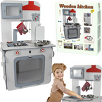 DUŻA DREWNIANA KUCHNIA DLA DZIECI DREWNIANA ŚWIATŁO ZESTAW NACZYŃ ZE STALI