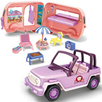 AUTO KAMPER DLA LALEK Z otwieraną PRZYCZEPĄ KEMPINGOWĄ + MEBELKI ZESTAW