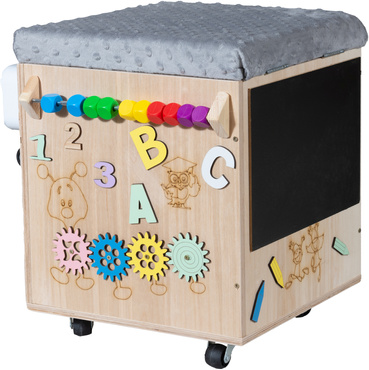 PUFA SKRZYNIA MANIPULACYJNA SENSORYCZNA schowek POJEMNIK Na Zabawki TABLICA