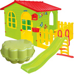 DOMEK XXL Z PŁOTKIEM ZJEŻDŻALNIA 205cm PIASKOWNICA MOCHTOYS ZESTAW