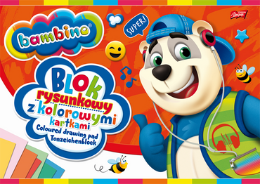 BAMBINO BLOK RYSUNKOWY Z KOLOROWYMI KARTKAMI A4 16 KARTEK