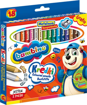 BAMBINO KREDKI OŁÓWKOWE GRUBE 18 KOLORÓW + TEMPERÓWKA